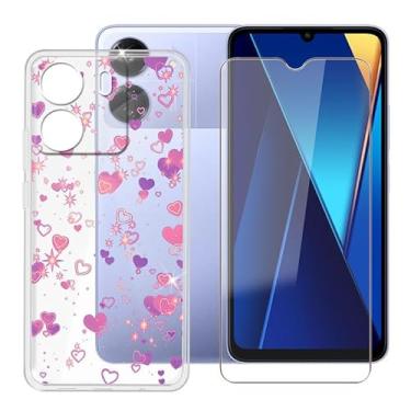 Imagem de Ikiiqii Capa de telefone para Xiaomi Poco C65 (6,7 polegadas) + vidro temperado, capa à prova de choque capa de silicone macio antiarranhões transparente + película protetora de tela de dureza 9H - Fantasy City