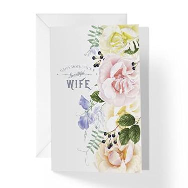 Imagem de 1Up Greetings Cartão Happy Mother's Day for Wife | Peony Rose Wild Flowers | Cartão único e envelope | MDWIFE1