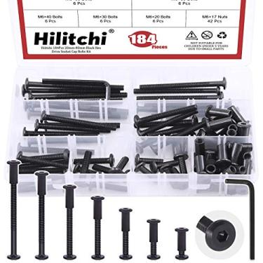 Imagem de Hilitchi Kit de parafusos sextavados M6, 84 peças, parafusos de cabeça escareada, parafusos de bucha, porcas, parafusos de berço, kit sortido para montagem de móveis (20/30/40/50/60/70/80mm)