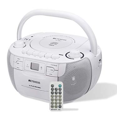 Imagem de Retekess Combo de CD e leitor de cassete TR621, rádio portátil Boombox AM FM, som estéreo MP3 Player com controle remoto, USB, porta TF, para família (branco)