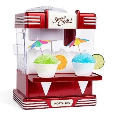 Imagem de Nostalgia Máquina de gelo raspado com cone de neve – máquina retrô para mesa faz 20 guloseimas geladas - inclui 2 copos de plástico reutilizáveis e colher de gelo - vermelho retrô