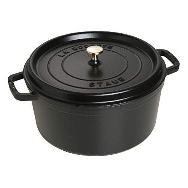 Imagem de STAUB Forno holandês de ferro fundido 9-qt redondo Cocotte, feito na França, serve 9-10, preto fosco