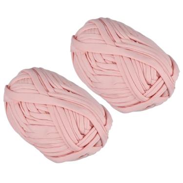 Imagem de METALLIXITY Tecido elástico de fio (200 g/7 oz) 2 peças, fio de tecido de crochê de poliéster - para projetos DIY, cesta de bolsa, tecido de algodão e camiseta, rosa pêssego
