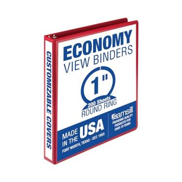 Imagem de Samsill Fichário econômico para apresentação de 3 anéis, anel redondo de 2,5 cm – comporta 200 folhas, capa transparente personalizável, vermelha