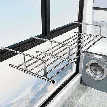 Imagem de Rack de secagem para varanda, rack de secador de roupas extensível, rack de secagem de radiador de varanda multifuncional Airer dobrável de aço inoxidável, para pendurar roupas, toalha, roup