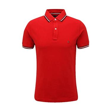 Imagem de Camisa polo masculina listrada Tommy Hilfiger, Vermelho, Large