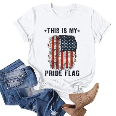 Imagem de Camiseta feminina 4th of July This is My Pride Flag Graphic Oversized Camiseta manga curta verão gola redonda camiseta casual Top 2024, Branco, XXG