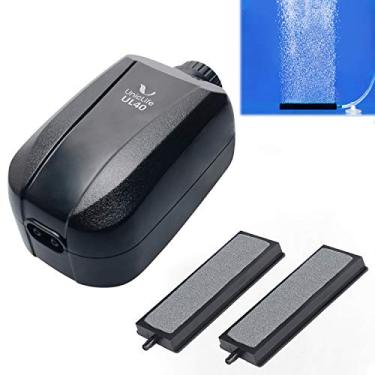 Imagem de Bomba de ar de aquário 64 GPH para tanques de peixes de até 100 galões de saída dupla ajustável silenciosa bomba aeradora de tanque de peixes com tubulação de linha aérea, válvulas de retenção e