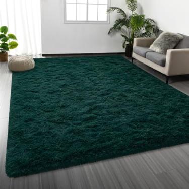 Imagem de Deerhoo Tapetes grandes felpudos 23 x 30 cm, tapetes felpudos de pelúcia para sala de estar, tapete felpudo ultramacio para quarto, tapete de berçário para quarto de crianças, decoração de casa, verde