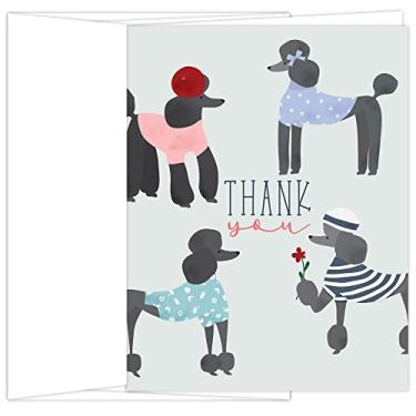 Imagem de Koko Paper Co Cartões de agradecimento Poodles padrão preto e azul | 15 cartões dobrados e 15 envelopes brancos brilhantes (30 unidades no total) | Impresso em cartolina pesada.