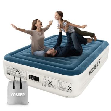 Imagem de VOSSER Colchão de ar Queen com bomba embutida, colchão inflável de inflação/esvaziamento rápido e fácil, colchão dobrável com bolsa de armazenamento, cama inflável para casa, acampamento e convidados