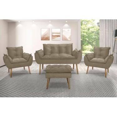 Imagem de Kit Namoradeira Sofá Emily + 2 Poltronas Cadeira Emily + 1 puff (capuccino)