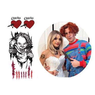 Imagem de Tatuagem temporária chucky casal coração rosto cicatriz - 3i