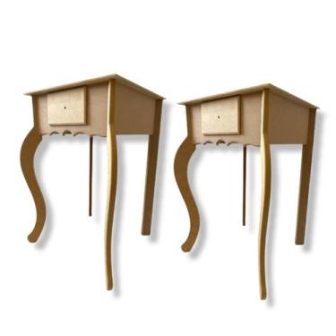 Imagem de Kit 2 Criados 1 Gaveta  Mesa de Cabeceira Decoração Quarto Mdf Cru - A