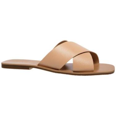 Imagem de Sandalia Rasteirinha Feminina Tiras Cruzadas Nude De Couro - Aine - Ta