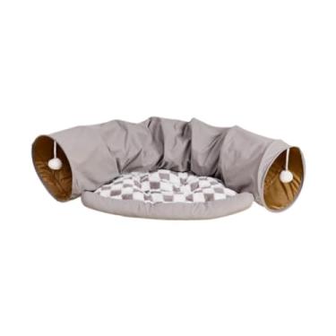 Imagem de WeiLaiKeQi Túnel para gatos e conjunto de brinquedos para cama, cama removível para gatos com bolas penduradas, playground, quente para gatos, cabana de