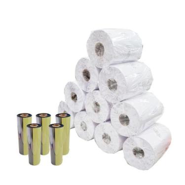 Imagem de Kit 10 Rolos Etiqueta Gondola Branca 10Cm X 3Cm + 5 Ribbons - Etiqueto