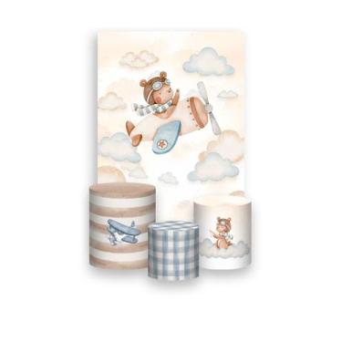 Imagem de Painel De Festa Vertical 1,50 x 2,20 + Trio De Capas Cilindro - Ursinh