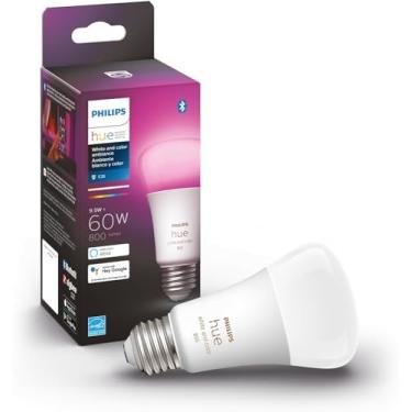 Imagem de Philips Hue Lâmpada inteligente LED A19 branca e colorida, compatível com Bluetooth e Zigbee (Hub opcional), funciona com Alexa e Google Assistant – um dispositivo certificado para seres humanos