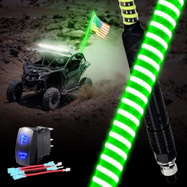 Imagem de VISWIKER Nova atualização super brilhante COB luzes chicote verde 2 pés, base de mola, instalação e remoção rápida, IP67 à prova d'água, para caminhões, ATVs, UTVs, barco, compatível com Polaris RZR,