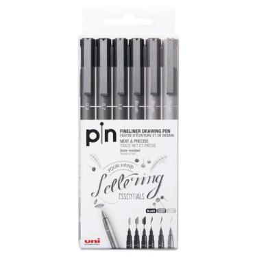 Imagem de Kit 6 Canetas UNI PIN 200 Preto Cinza Brush Lettering - Uni-Ball, Pin2