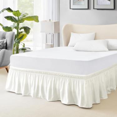 Imagem de FreshCulture Saia de cama elástica – ajuste fácil com queda sob medida de 45,7 cm, babado, poeira de qualidade hoteleira para cama de casal (creme)