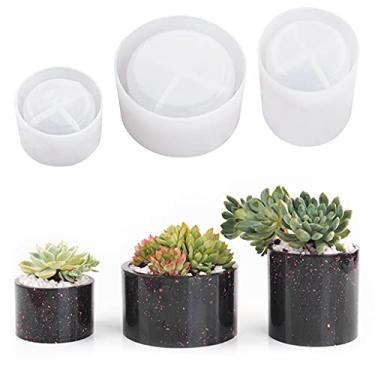 Imagem de FineInno Molde de silicone para plantador de 3 peças, suporte de vela Tealight, molde de concreto para vaso de suculentas, molde epóxi para caixa de joias, porta-pincéis/caneta