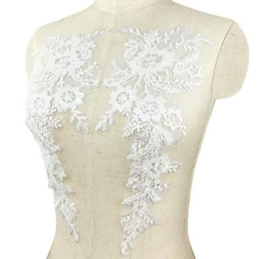 Imagem de 1 par de apliques de renda com bordado de flores, enfeites florais costurados para vestido de noiva de casamento, vestido de festa, corpete, artesanato (nº 1 estilo de osso de carro branco e desligado)
