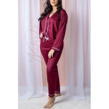 Imagem de Pijama Adulto Manga Longa Feminino Inverno Botão Que Abre - Prime Ling
