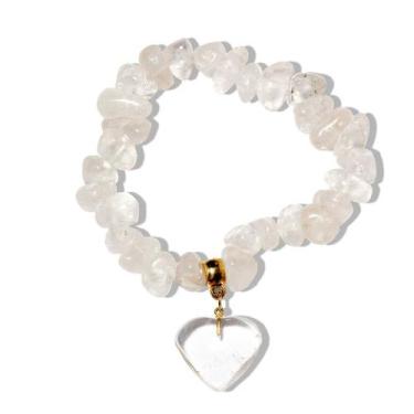 Imagem de Pulseira Coração Quartzo Cristal Pedra Rolado Silicone - CristaisdeCur