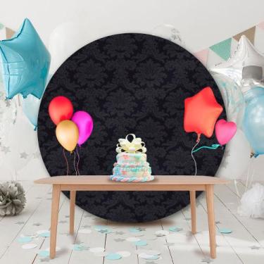 Imagem de Painel Redondo em Jacquard Preto Medalhão - Jacquard Tradicional, 1,80