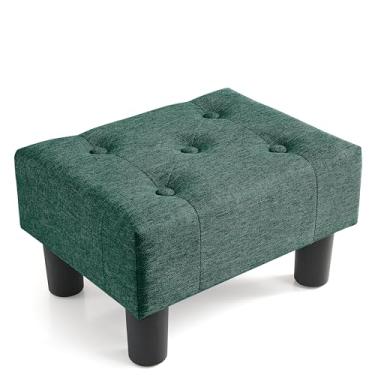 Imagem de Poofzy Banqueta para os pés pequena, otomana de linho com pernas, descanso de pé retangular para sofá, apoio para pés e pufes pequeno para sala de estar e entrada (verde)