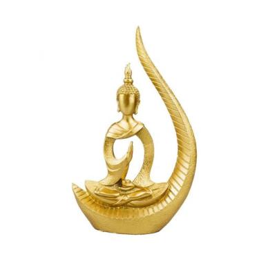 Imagem de Buda Sentado Arco Doutado 26.5cm - Enfeite Decorativo Resina - Taimes