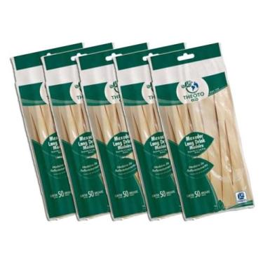 Imagem de Mexedor Long Drink De Madeira 17cm Pct C/50 Kit 5 - Theoto
