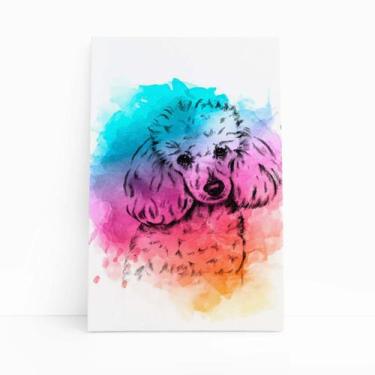 Imagem de Poodle Cachorro Colorido Aquarela Quadro Canvas 60x40cm - Plimshop