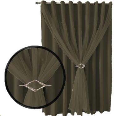 Imagem de cortina pé direito Lisboa 5,00 x 4,00 tecido com voal branco - Bravin 