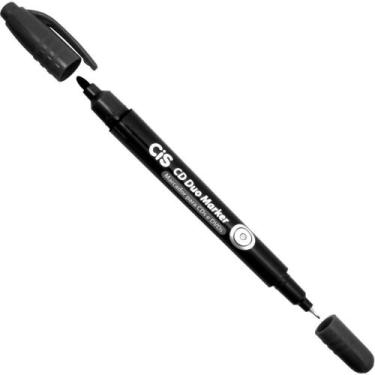 Imagem de Caneta para CD 10MM CIS Duo Marker 2 Pontas Preta - Caixa com 12 Unida