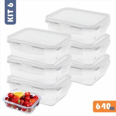 Imagem de KIT 6 Potes de Vidro Retangular com Tampa Hermética 640ml com trava - 