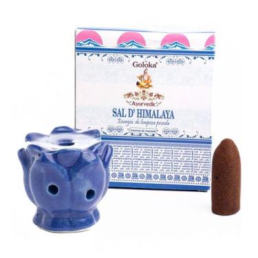 Imagem de Kit Incensário Indiano Cascata Azul e Incenso Sal D'Himalaya - Empório