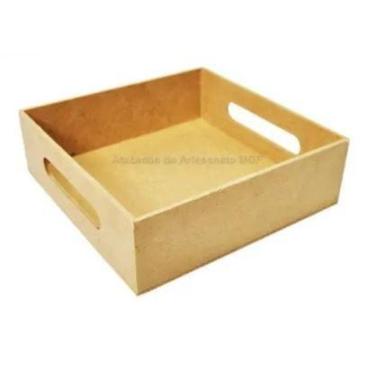 Imagem de Kit 10 Bandeja Quadrada com Alça Lateral 21x21x5 Mdf Madeira - ATACADÃ