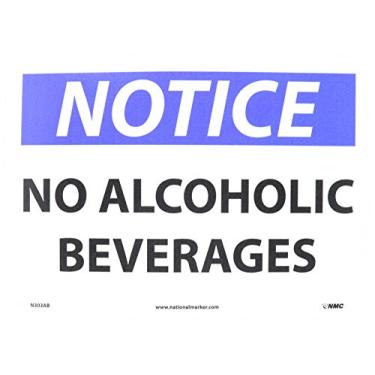 Imagem de NMC Placa N303AB OSHA, legenda "AVISO - SEM BEBIDAS ALCOÓLICAS", 35,5 cm de comprimento x 25,4 cm de altura, alumínio, preto/azul em branco