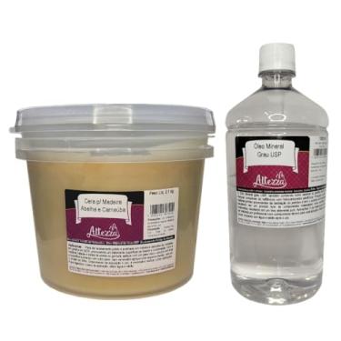 Imagem de Kit Cera Para Madeira de Abelha com Carnaúba 2,1Kg + Óleo Mineral Grau USP 1000ml Para Tábua de Carne, Tábua de Corte, Móveis, Gamelas, Utensílios de Madeira, Atóxico, Brilho e Proteção - Altezza
