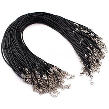 Imagem de CleverDelights Colares de couro sintético preto de 43 cm - pacote com 100 - correntes de artesanato de comprimento ajustável, 17 Inch, Couro sintético