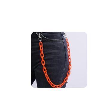 Imagem de YERTTER Calça jeans de acrílico grossa de cor fofa corrente de bolso corrente punk corrente hippop grunge calça acessórios para mulheres e homens Egirls (laranja)