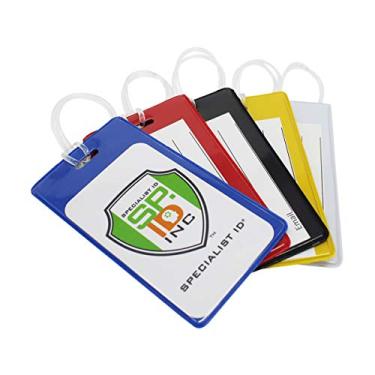 Imagem de Etiquetas de bagagem para identificação de estudantes – Porta-crachá de nome escolar para mochilas – Tamanho de cartão de visita – Etiqueta de plástico resistente com janela transparente, Assorted Colors, 25 Pack