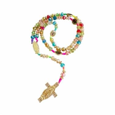 Imagem de BONITTER Colar de Virgem Maria Mexicana, Crucifixo de Guadalupe Cruz de Parede Rosário com Contas Pingente de Bênção Protetora de São Jude, Medalha Católica de São Bento, joia feita à mão, presente
