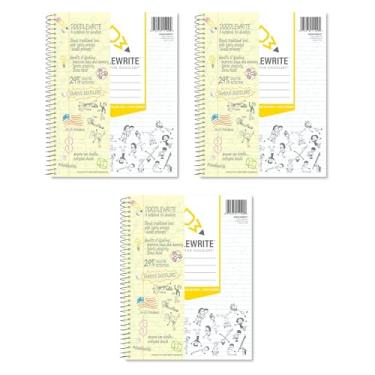 Imagem de Caderno espiral pautado universitário DoodleWrite, pacote com 3, inclui instruções para manter o foco, despertar criatividade/imaginação, aliviar o estresse, 28 x 21,5 cm, 60 folhas/120 páginas