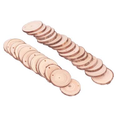 Imagem de 30 Círculos de Madeira de Pinho, Lascas de Madeira Naturais DIY para Artesanato, Pintura, Decorações Com Furo para Pendurar, Decorações de Casamento, Artesanato Em Madeira