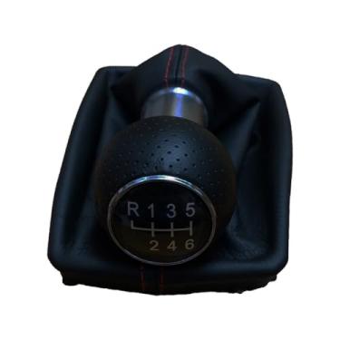 Imagem de Botão de mudança manual de 6 velocidades com capa de proteção contra poeira de couro para Audi A4 B6 B7 2000-2008 (6 velocidades-linha vermelha)