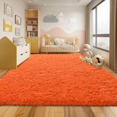 Imagem de Ailyei Tapetes ultramacios para sala de estar 15 x 23 cm, laranja, grande tapete felpudo para quarto de bebê, tapete de pelúcia moderno e fofo para meninas, meninos, crianças, dormitório, decoração de